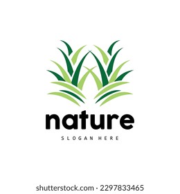 Green Grass Logo, Nature Plant Vector, Agriculture Leaf Simple Design, Template Icon Illustration