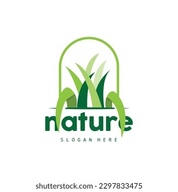 Green Grass Logo, Nature Plant Vector, Agriculture Leaf Simple Design, Template Icon Illustration