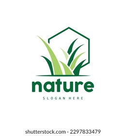Green Grass Logo, Nature Plant Vector, Agriculture Leaf Simple Design, Template Icon Illustration