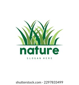 Green Grass Logo, Nature Plant Vector, Agriculture Leaf Simple Design, Template Icon Illustration