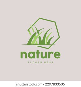 Green Grass Logo, Nature Plant Vector, Agriculture Leaf Simple Design, Template Icon Illustration