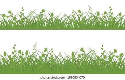 Green grass meadow border. Spring plant field lawn. Grass background.