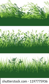 Green grass meadow border wallpaper three field silhouette vector pattern 