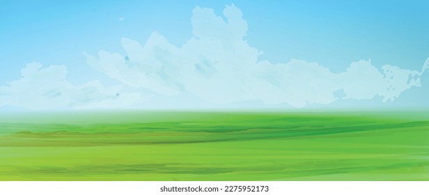 Paisaje de pradera verde. Pancarta verde. Fondo de primavera amplio y mínimo. 