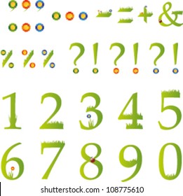 Green grass number and punctuation marks
