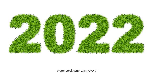 Green Grass Numbers 2020 Isolated on White Background. Eco Number Symbols for New Year or Calendar Design. 3D Vector Illustration