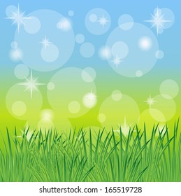 green grass on a blue background,vector illustration