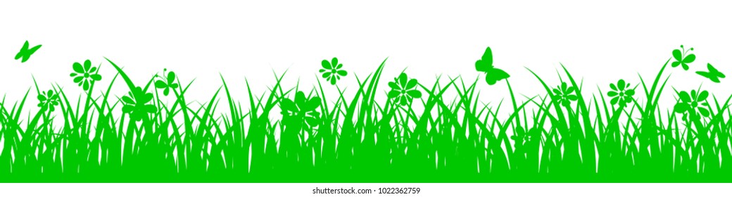 Green grass on white background with flowers - vector