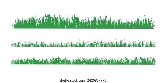 Green grass on white background. Vector Grass Silhouette. Spring or summer plant lawn. 