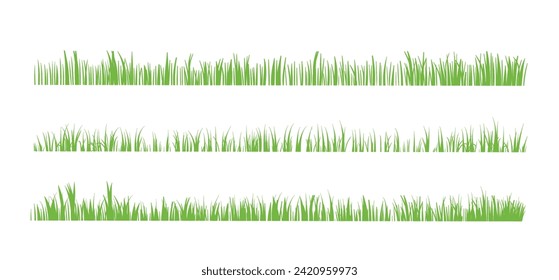 Green grass on white background. Vector Grass Silhouette. Spring or summer plant lawn. 