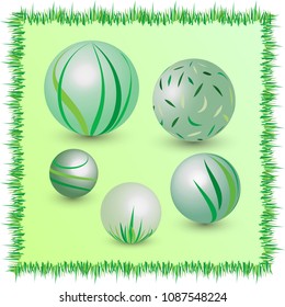 Green Grass Organic Sphere Set Flora Motive Illustration 