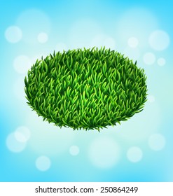 Green grass oval on sky background