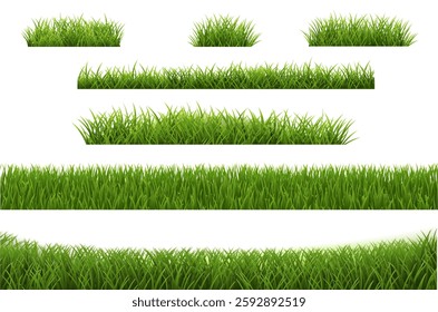 Green grass Panorama Set And Isolated White Background , Vector Illustration