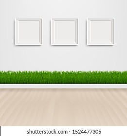 Grüne Gras mit und Bildrahmen mit Farbverlauf-Mesh, Vektorgrafik
