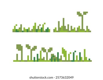 Green grass pixel art isolated vector illustration. Seamless textures game assets 8-bi sprite.