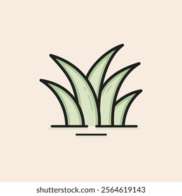 Green Grass plant with shots, reflexes gowing in the ground filled vector icon.