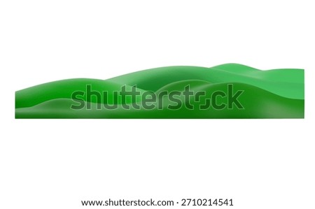 Green grass playground 3D plastic style vector render illustration. Cartoon volumetric field or lawn land scene. Realistic hill or meadow landscape. Summer nature background plasticine texture design