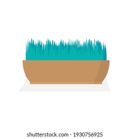Green grass in a pot. Minimalistic design. A modern image of a potted plant. Flat vector illustration
