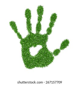 Green grass print of human hand, vector illustration.