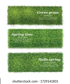 Green grass realistic top view spring time lawn ground cover 3 horizontal banners set isolated vector illustration 