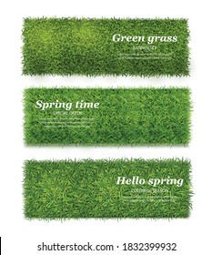 Green grass realistic top view spring time lawn ground cover 3 horizontal banners set isolated vector illustration
