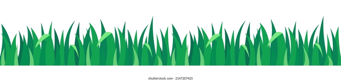 Borde transparente de Green Grass. Tercer renglón de césped sin foco. Clipart vector aislado en fondo blanco.