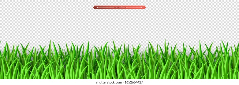 Green grass seamless border. Decoration element of summer spring and Easter design isolated on transparent background. Flat vector illustration of meadow grass