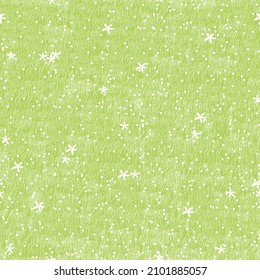 Green Grass Seamless On Spring, Vector Illustration Pattern Nature Lawn Field Texture, Cute Endless Tiny White Wild Flower And Meadow In Summer. Repeat Natural Surface For Holiday Background
