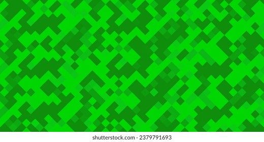 Green grass seamless pattern with diagonal pixel texture. Pixelart computer background with dithering. Vector illustration in retro style.