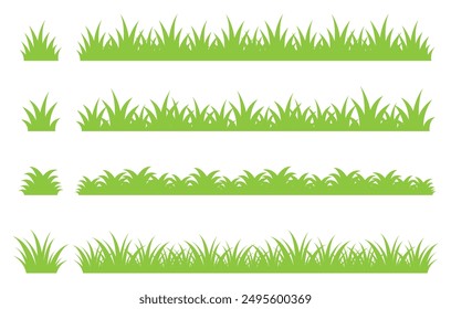 Green grass. Set of grass designs isolated on white background. natural outdoors. flat vector illustration.