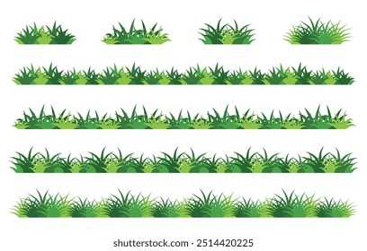Green grass. Set of grass designs isolated on white background. natural outdoors. flat vector illustration.