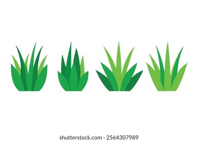 Green grass set isolated flat vector illustration on white background