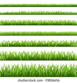 Green Grass Set, Isolated On White Background, Vector Illustration