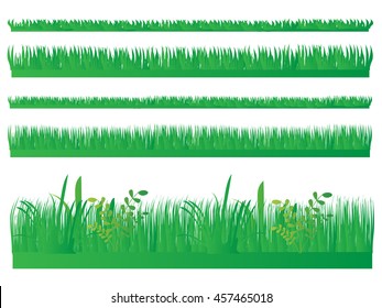  green grass set, seamless strip of green grass set on transparent background, vector, seamless
