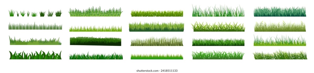 Green grass silhouette. Green grass meadow border vector pattern. Spring or summer plant field lawn