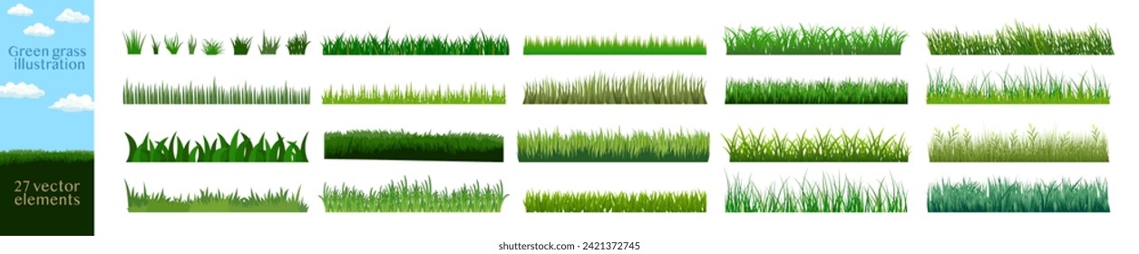 Green grass silhouette. Green grass meadow border vector pattern. Spring or summer plant field lawn