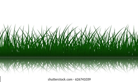 Green grass silhouettes with reflection on white background, seamless vector illustration.
