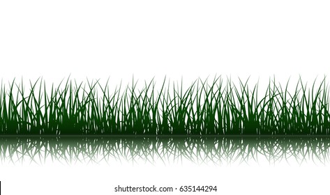 Green grass silhouettes with reflection on white background, seamless vector illustration.