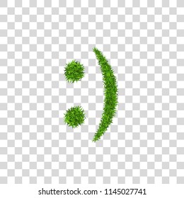 Green grass smile 3D. Smiley grassy icon Isolated white transparent background. Ecology concept. Happy smiling sign. Symbol eco lawn, nature, safe environment, healthy, spring Vector illustration