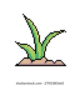Green Grass with Soil, Pixel Art Icon, Isolated