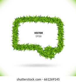 Green Grass Speech Bubble on White Background. Eco Home Concept. 3d Vector Illustration