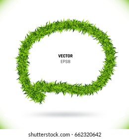 Green Grass Speech Bubble on White Background. Eco Home Concept. 3d Vector Illustration