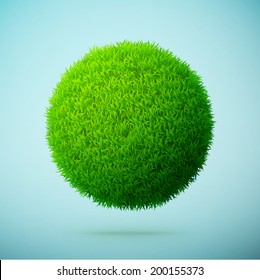 Green grass sphere on a blue clear background eps10 vector illustration