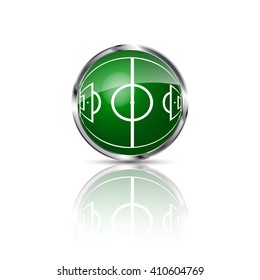 Green grass sphere with soccer field on a white clear background. Vector illustration.