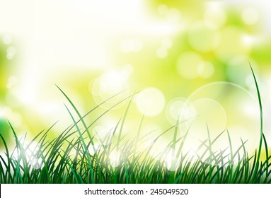 green grass with spring abstract blur background vector illustration
