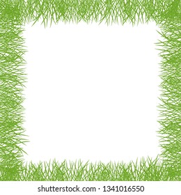 Green grass Square frame lawn banner. Border frame isolated transparent background. Vector flat Illustration on white background