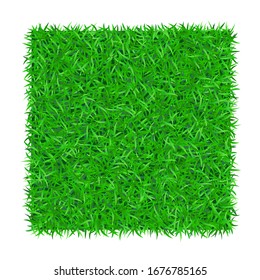 Plaza de césped verde aislada sobre fondo blanco 3D. Marco natural de césped. Borde de textura de campo de fútbol. Patrón paisajístico del suelo Diseño elegante. Ecología entorno prado Vector ilustración