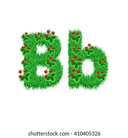 Green grass with strawberry font isolated on white background. For design of nature, organic,ecology,health,spring and summer.