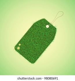 Green grass tag for spring design. Vector illustration