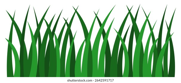 Green grass. Tall weeds. Vector illustration. Isolated white background. Flat style. Vigorous vegetation. Web design idea.